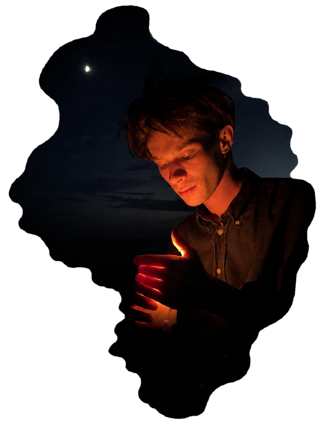 Portrait cutout of Nikita Kotrelev with the moon and night sky